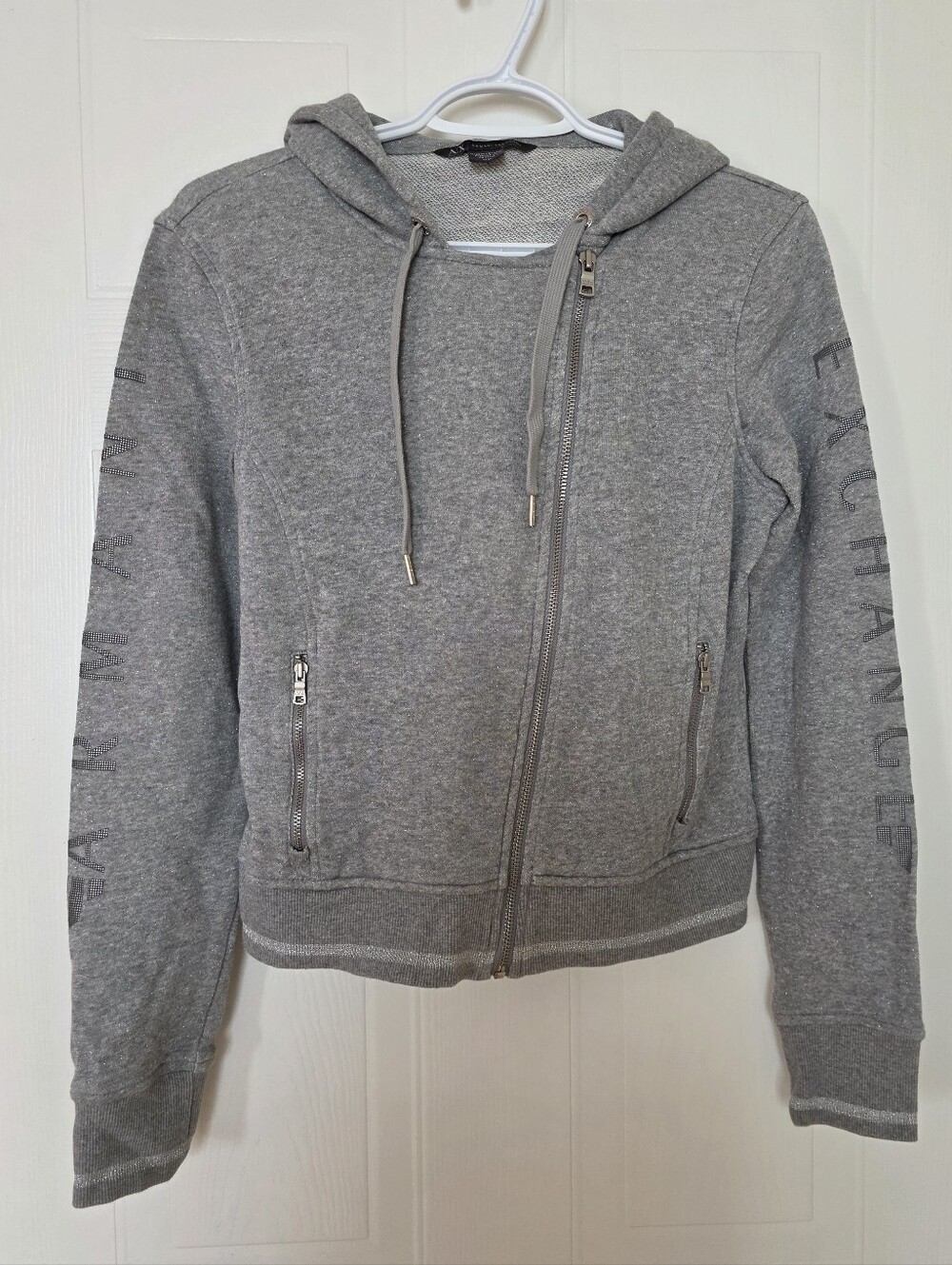 Armani Exchange Grey Sparkles Zip-Up Hooded Sweatshirt Medium
